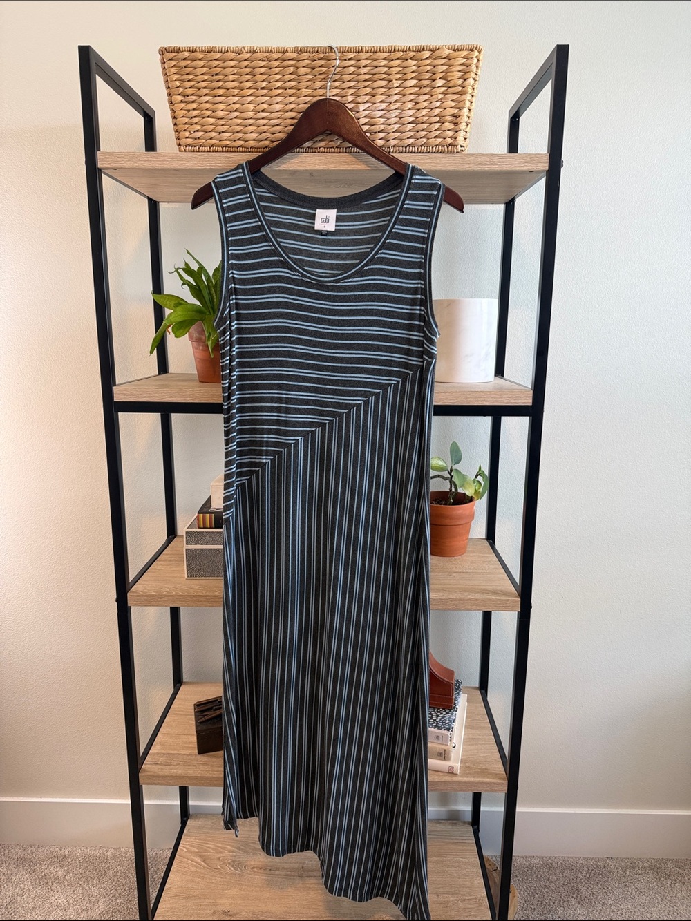CAbi 5796 Striped Maxi Dress Sleeveless Casual Summer Knit Tank Dress, S